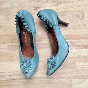 Vintage Jeffrey Campbell blue leather ruffle heel